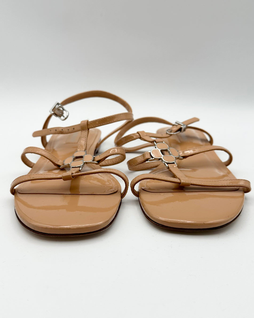 Tan Patent Leather Sandals - Size 6.5