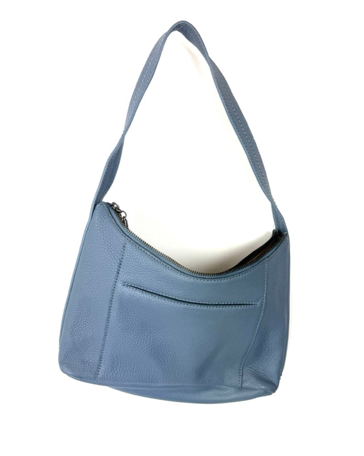 Slate Blue Leather Shoulder Bag