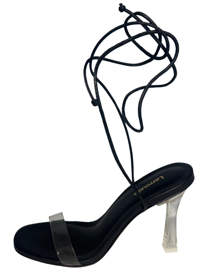 Black And Clear Lace Up Heel - Size 6