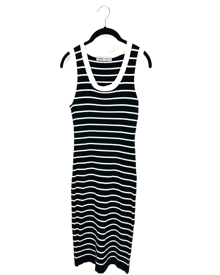 Black And White Striped Body Con Dress - Small