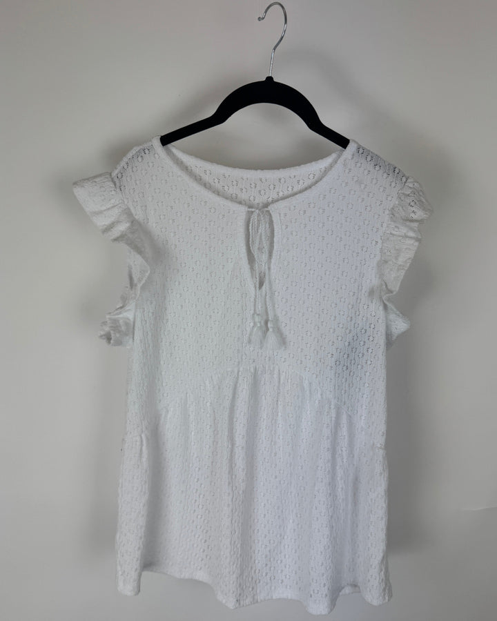 White Crochet Short-Sleeve Shirt - Size 4/6