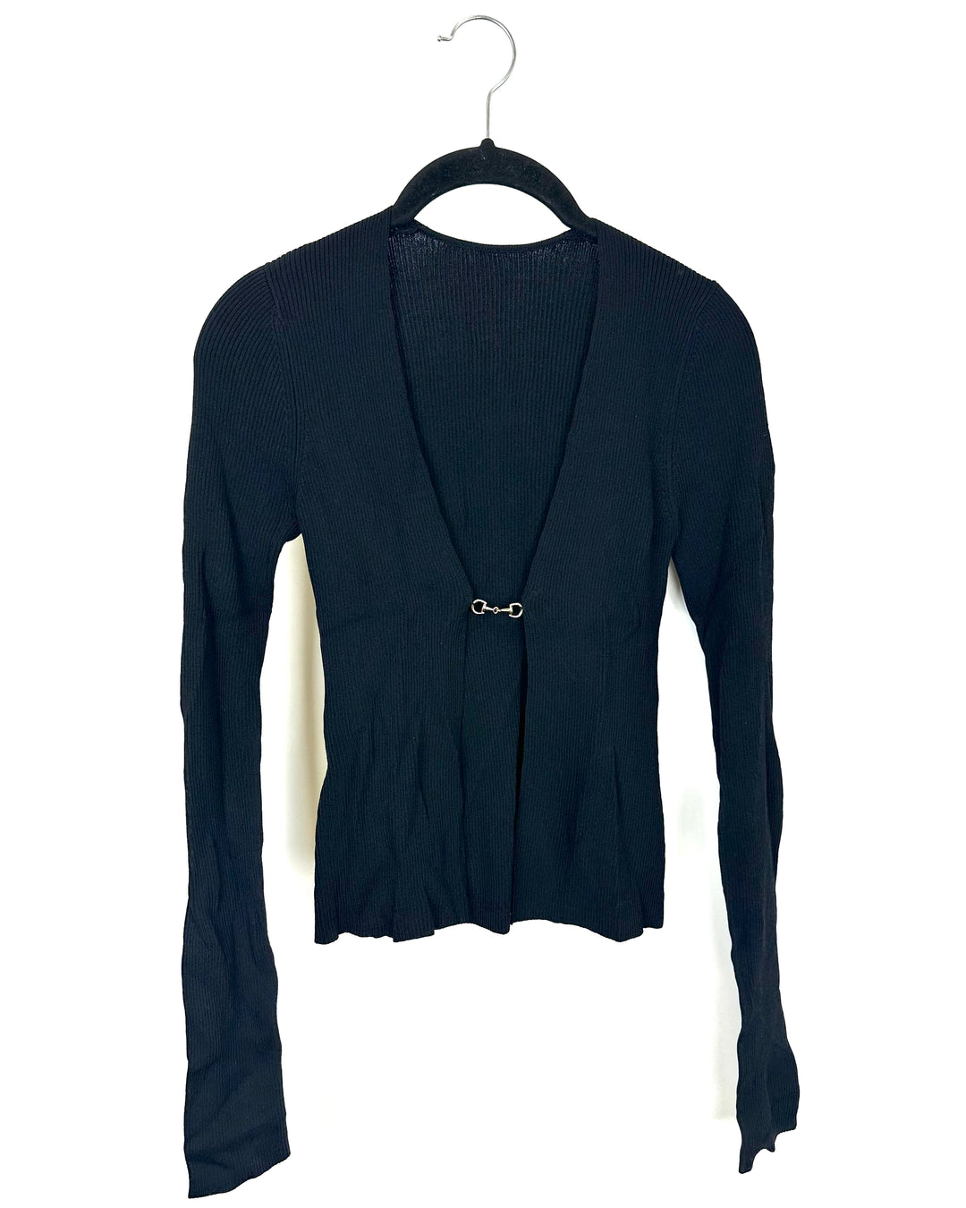Black Ribbed Open Front Top - Size 00/0
