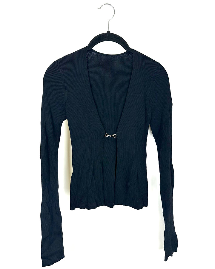 Black Ribbed Open Front Top - Size 00/0