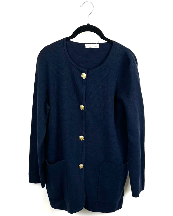 Navy Blue Cardigan With Gold Buttons - Size 2/4