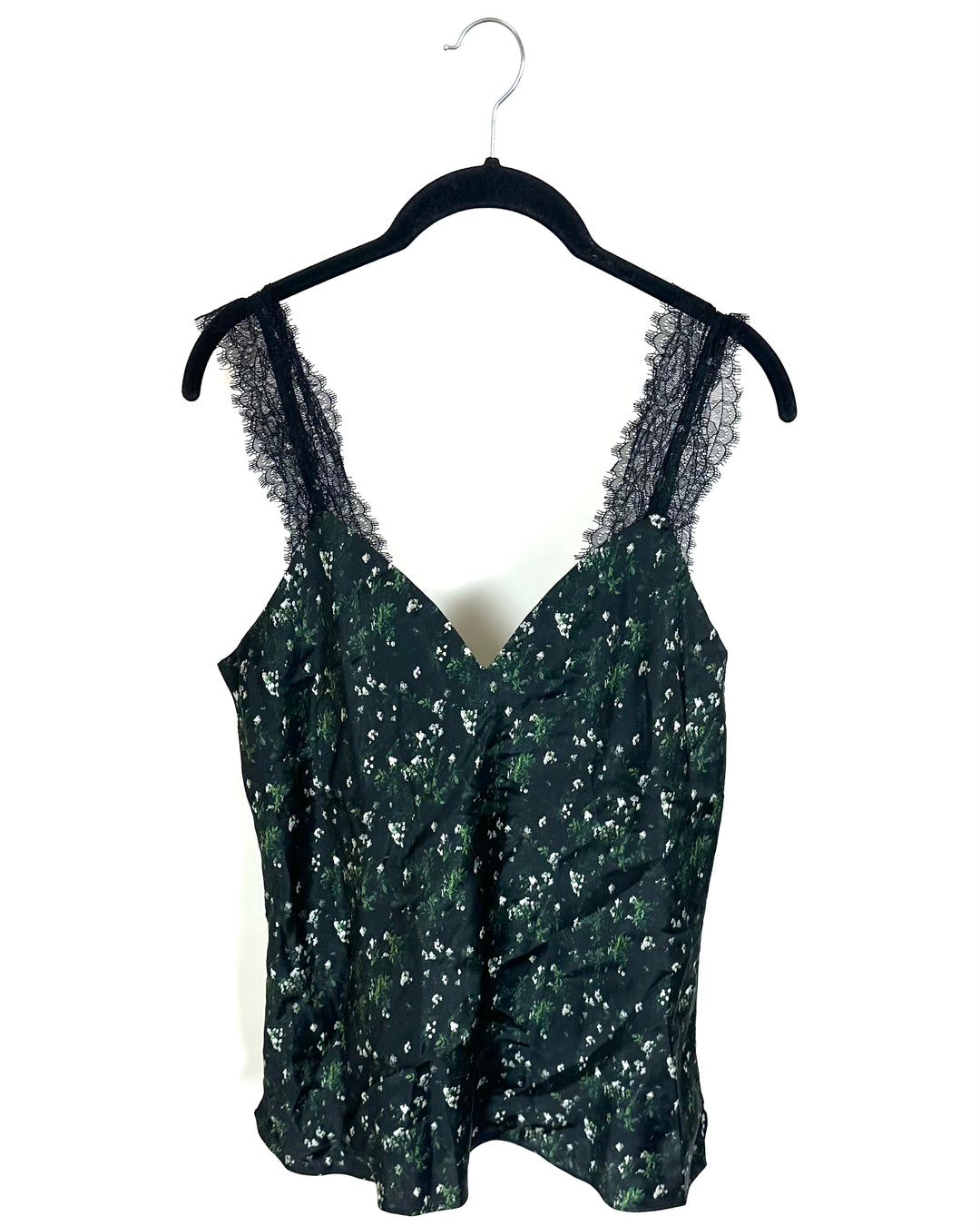 Black Floral Silk Top - Size 6/8