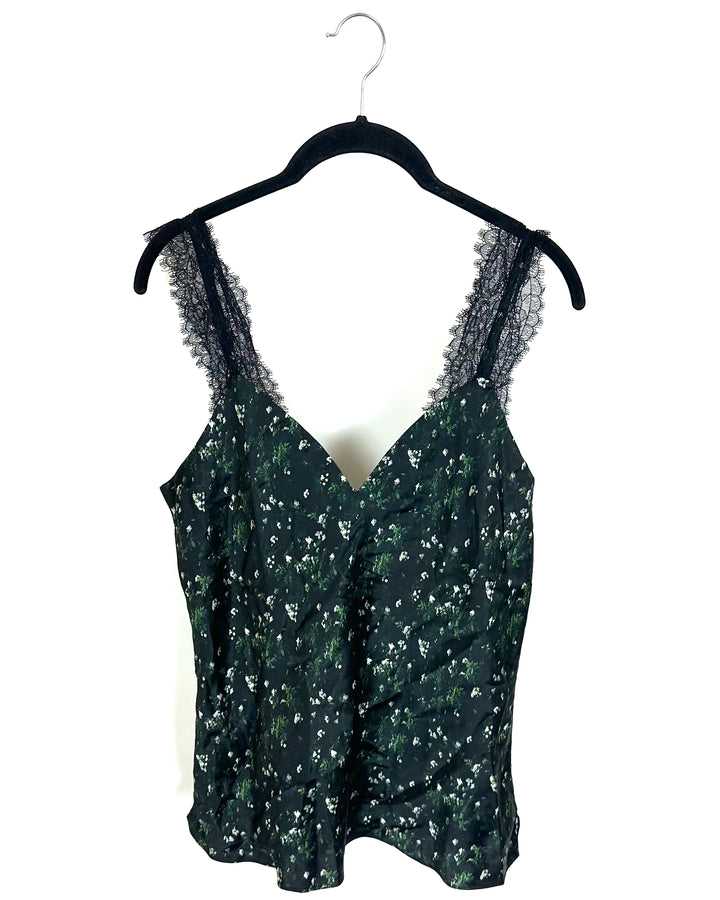 Black Floral Silk Top - Size 6/8