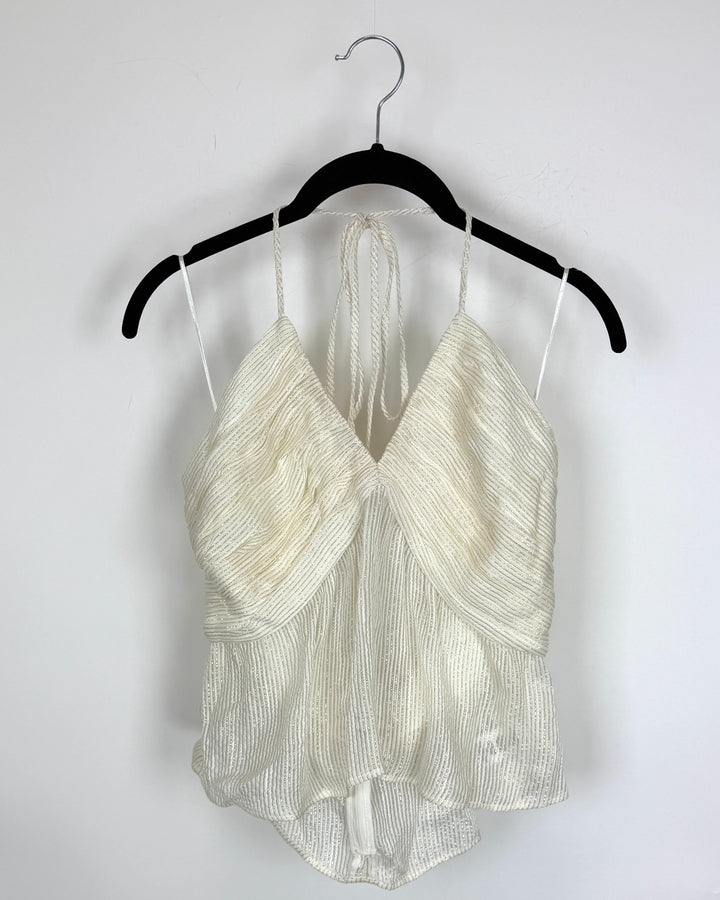 Cream Metallic Halter Top - Size 8 and 10