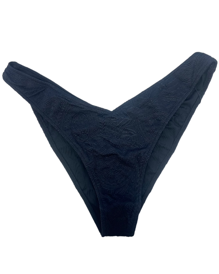 Black Embossed High Cut And Cheeky Bikini Bottom - Extra Large and Extra Extra Large