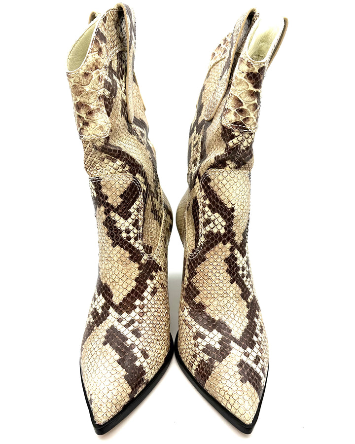 Tan Snake Print Cowboy Boot - Size 10