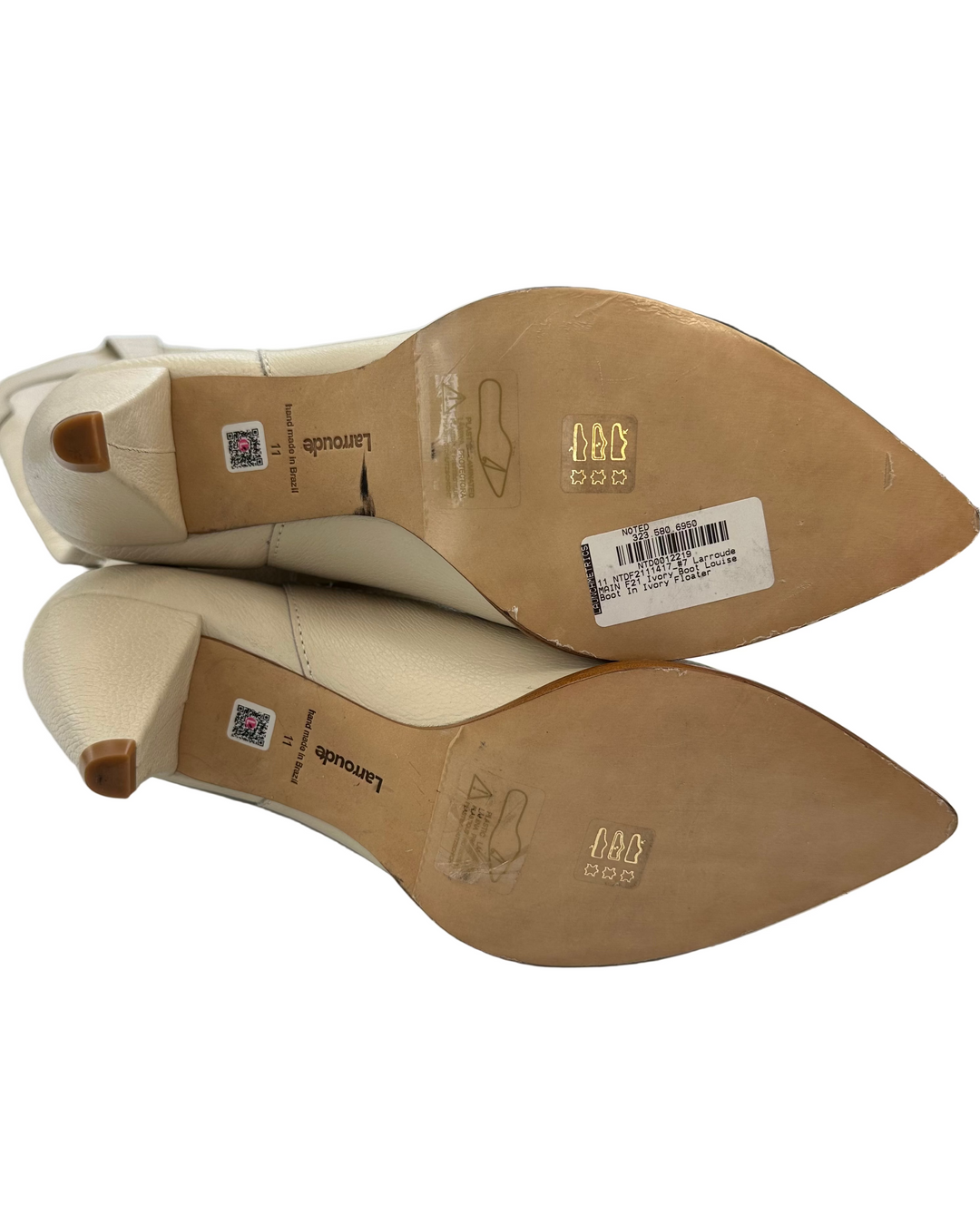 Cream Leather Pointed Toe Boot - Size 11