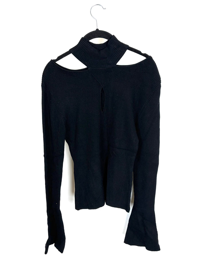 Black Ribbed Knit Long Sleeve Top - Size 2/4