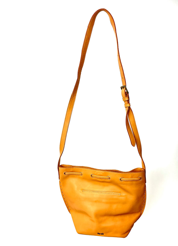 Light Sand Leather Drawstring Crossbody Bag