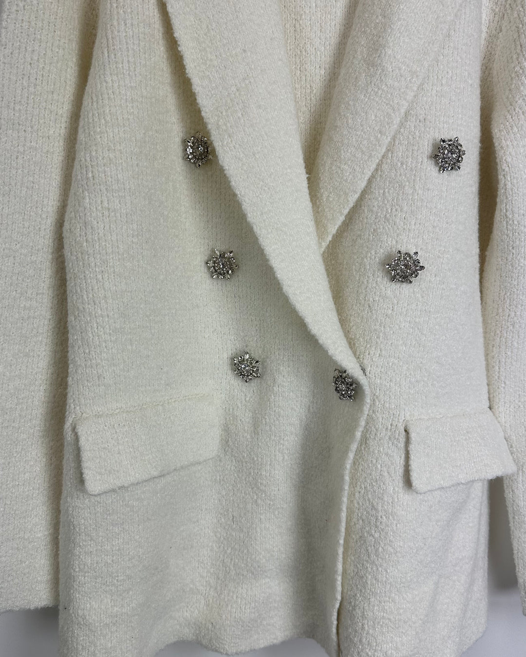 White Fuzzy Rhinestone Cardigan - Size 6/8