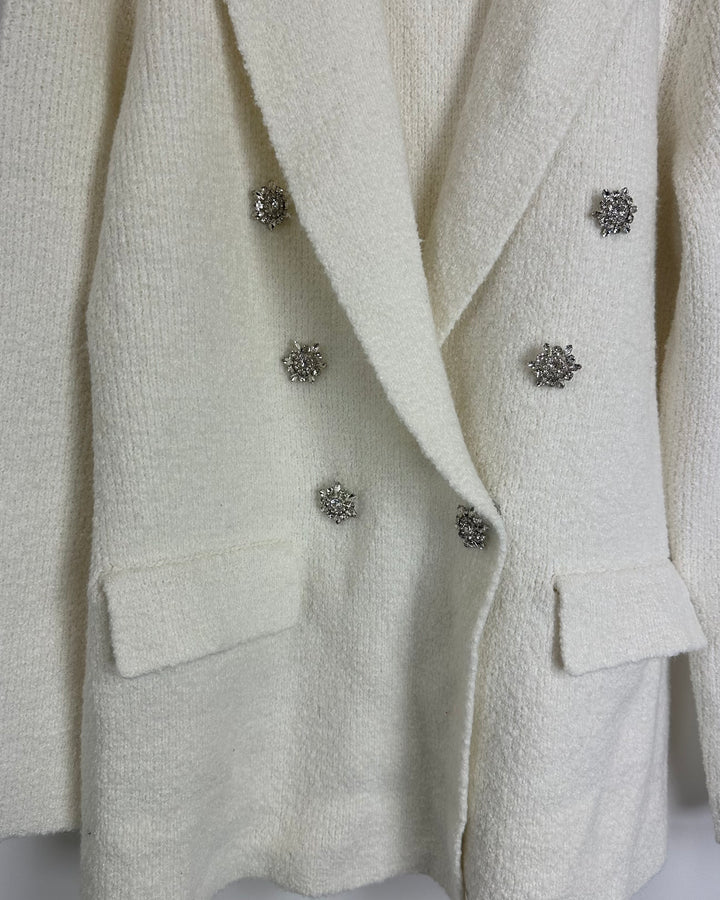 White Fuzzy Rhinestone Cardigan - Size 6/8