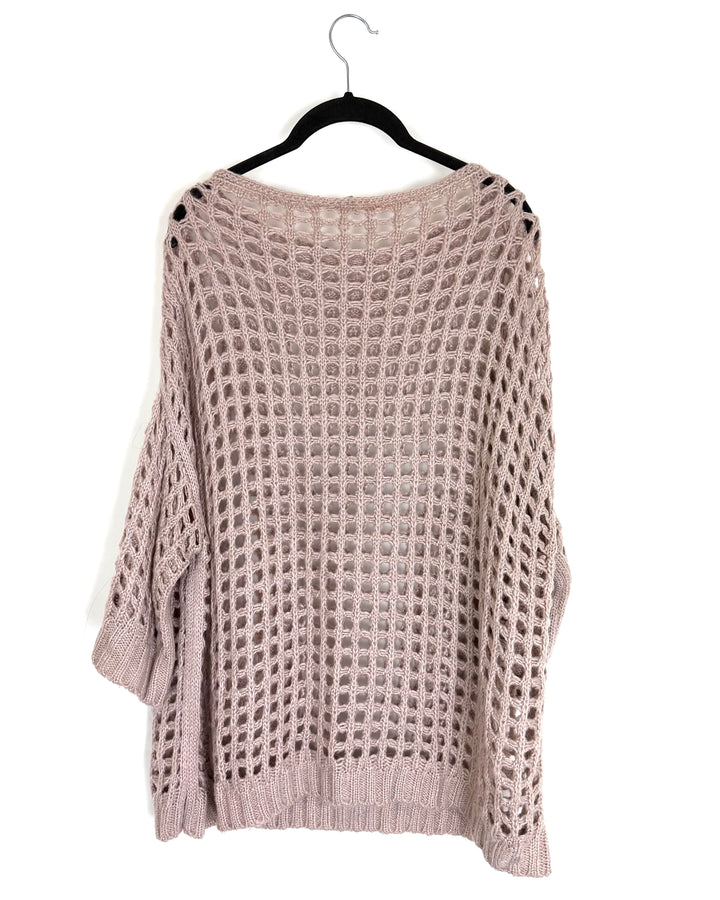 Brown Open Knit Cropped Sleeve Top - Size 10/12