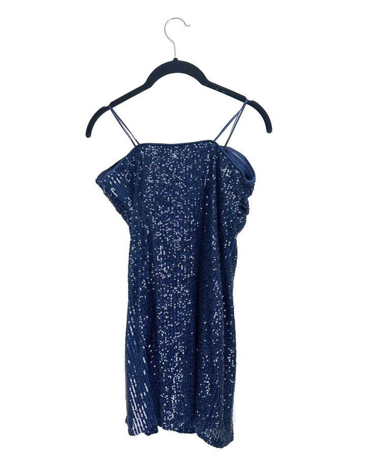 Navy Blue Strapless Sequin Dress- Large