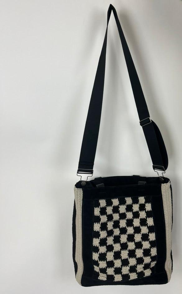 Black Checkerboard Crochet Tote Bag