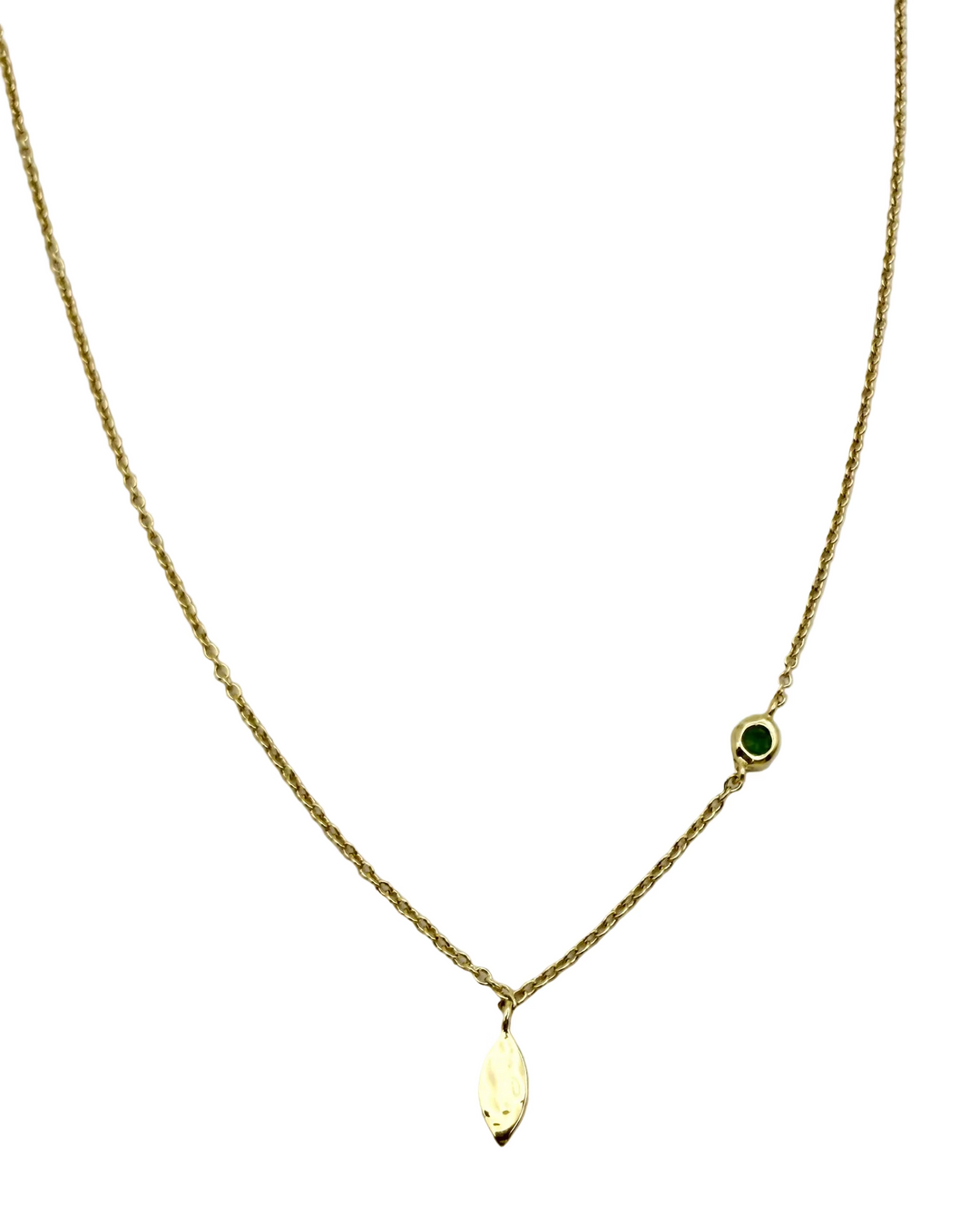 Dainty Green Stone & Gold Pendant Necklace