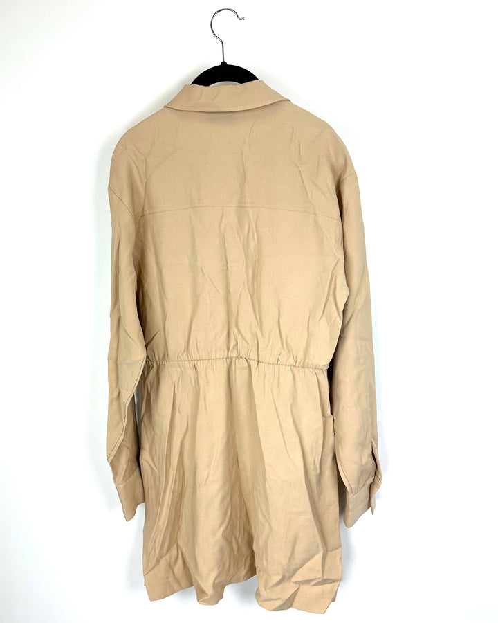 Beige Button Down Mini Long-Sleeve Dress - Size 4/6