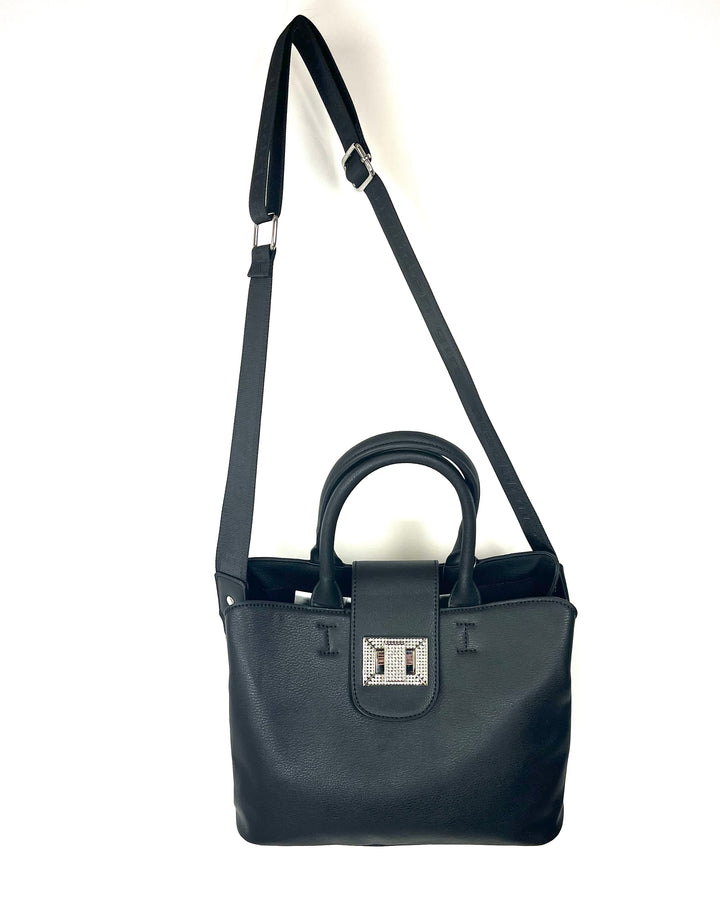 Black Crossbody/Handbag with Rhinestone Silver Clasp