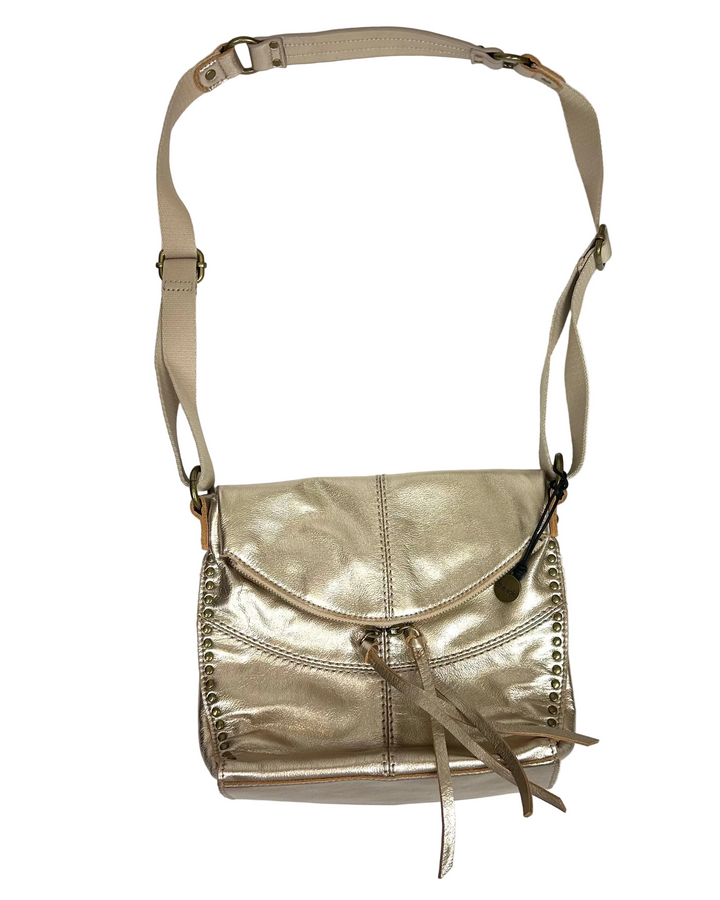 Gold Metallic Leather Saddle Bag