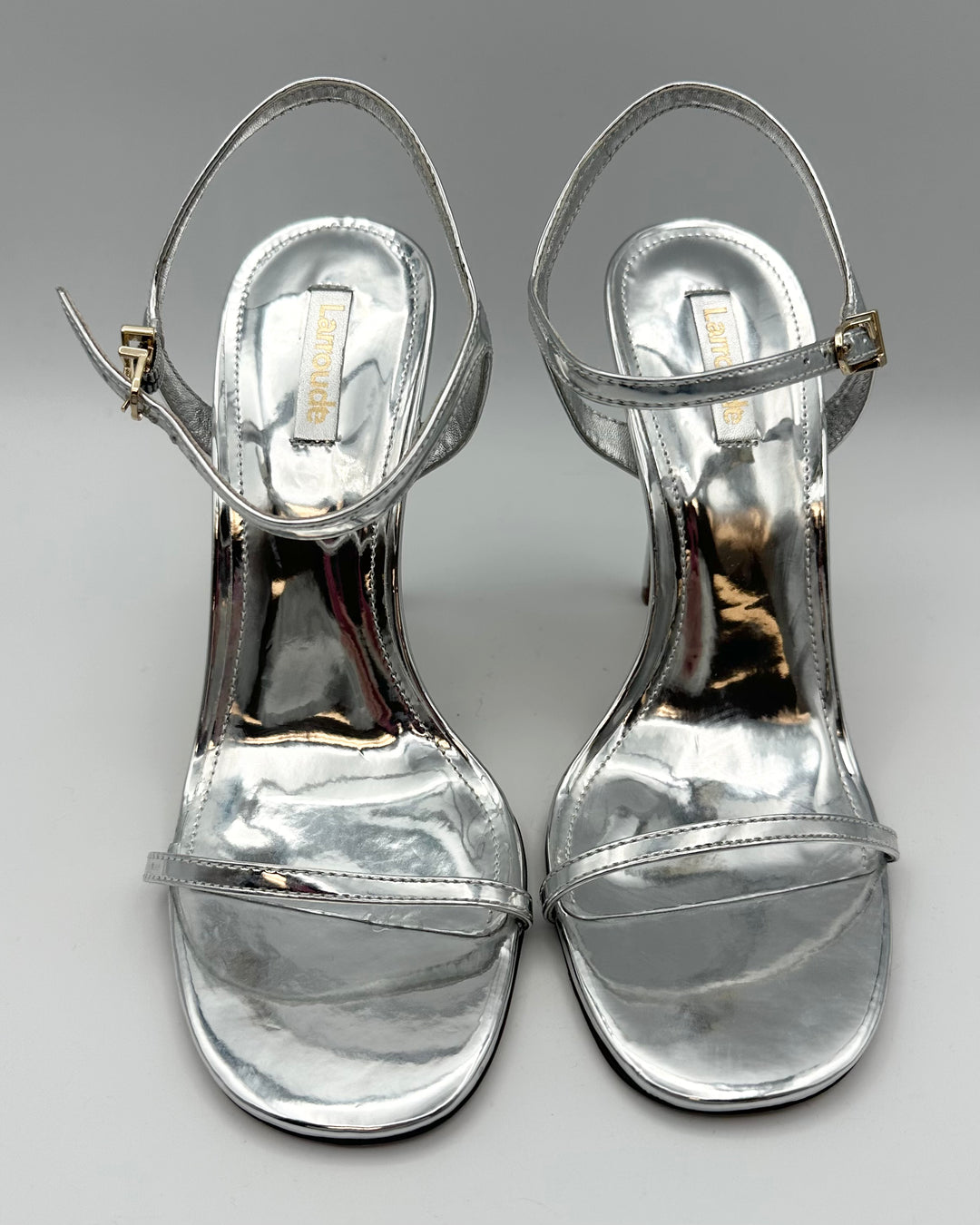 Silver Patent Leather Open Toe Sandals - Size 8.5 and 9