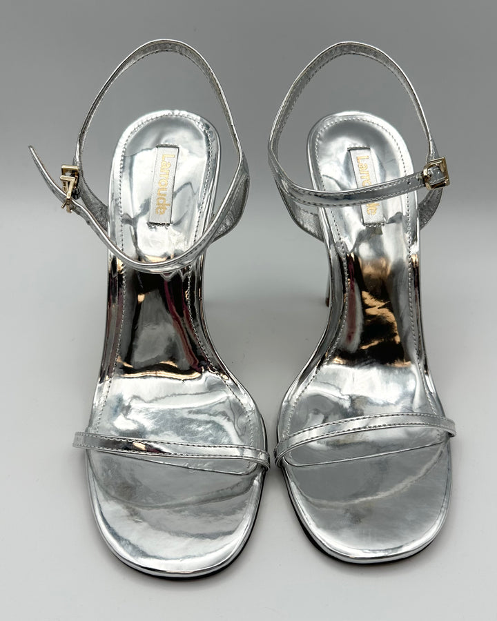 Silver Patent Leather Open Toe Sandals - Size 8.5 and 9