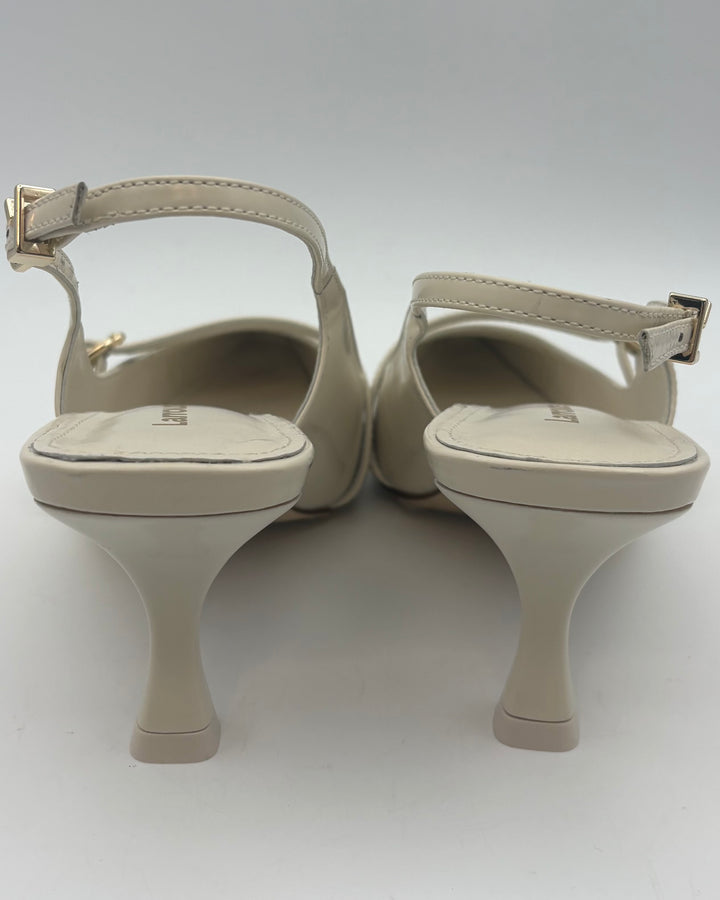 Cream Beige Pointed Kitten Heels - Size 5.5