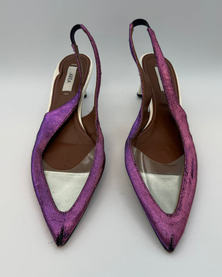 Textured Metallic Pink and White Heels - Size 40