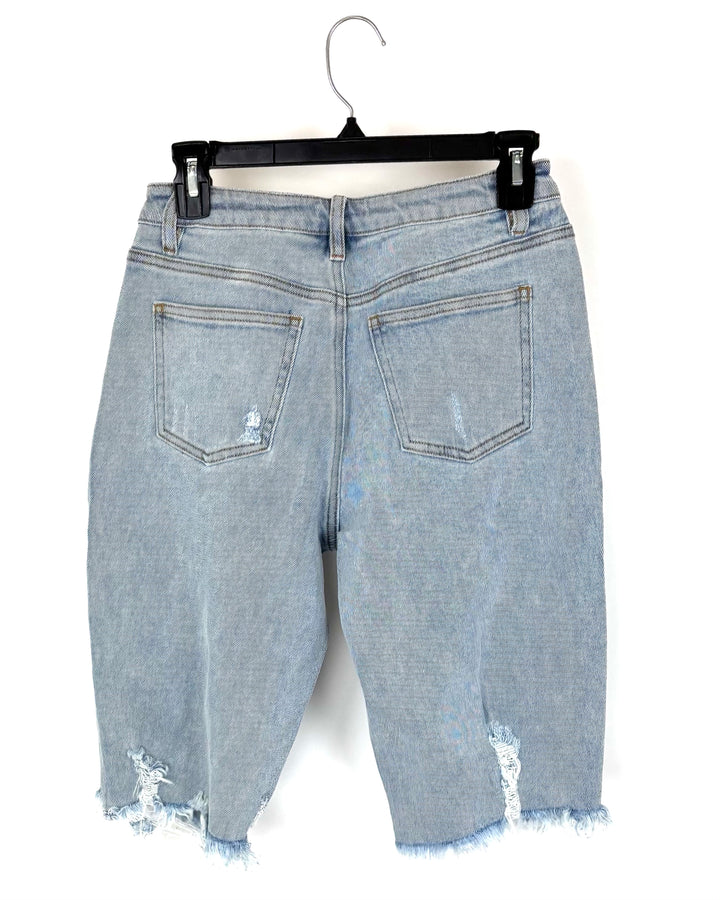 Light Wash Ripped Denim Biker Shorts - Size 2/4