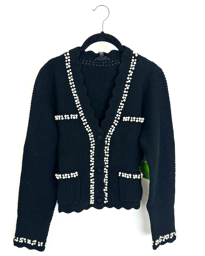 Black Knit Faux Pearl Cardigan - Size 2/4 and 4/6