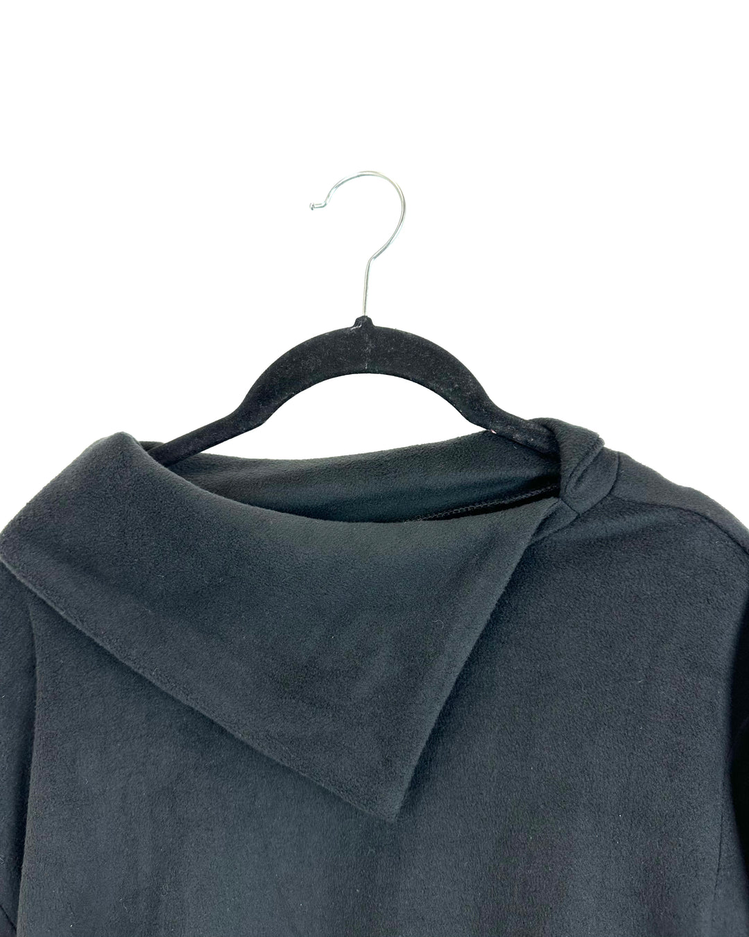 Black Fleece Top with Flap Over Neckline - 1X