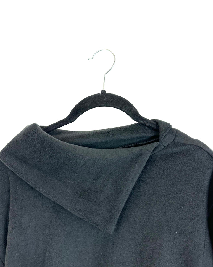 Black Fleece Top with Flap Over Neckline - 1X