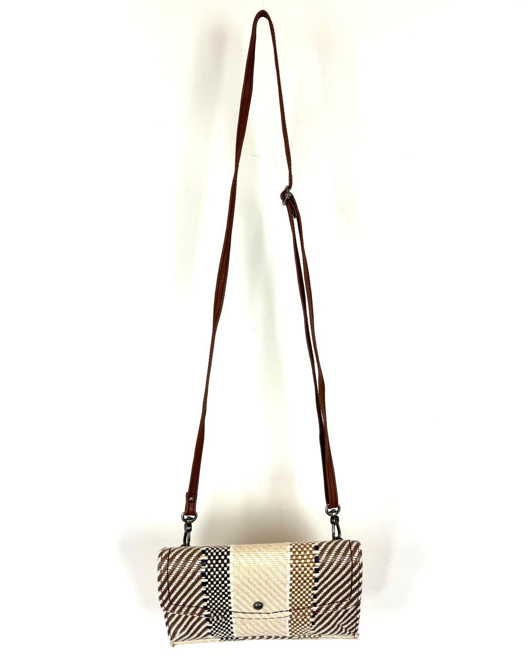 Light Brown Abstract Woven Wristlet/Crossbody Wallet Bag