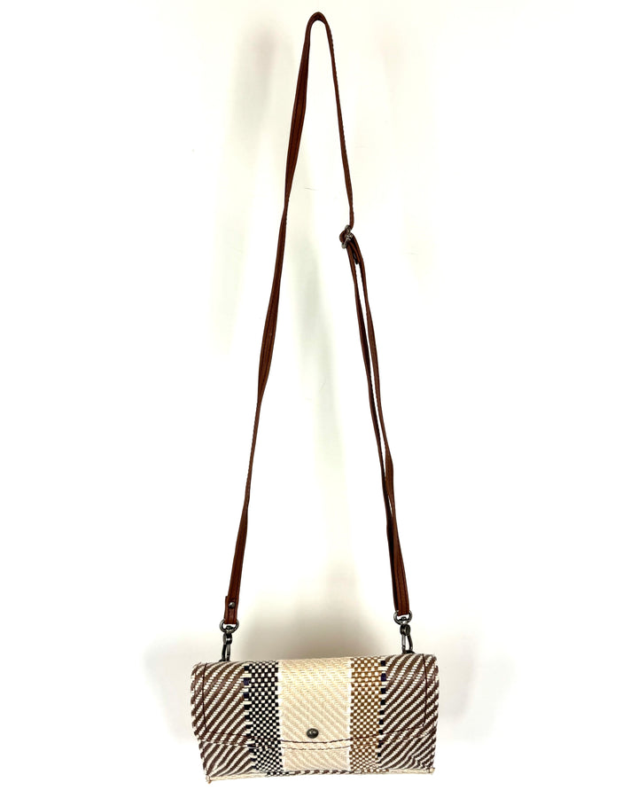 Light Brown Abstract Woven Wristlet/Crossbody Wallet Bag