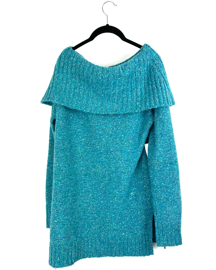 Turquoise Blue Off The Shoulder Sweater - Medium