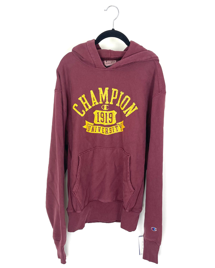 Burgundy Distressed Graphic Hoodie - Medium