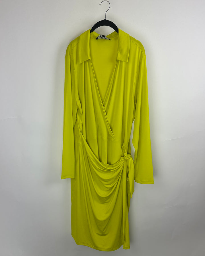 Neon Yellow Wrap Tunic Dress - Size 2x