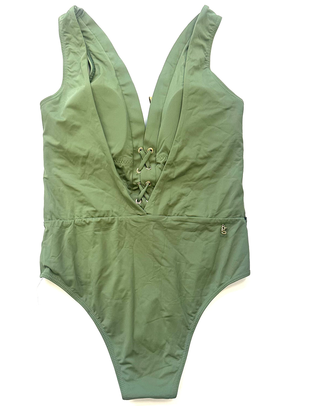 Khaki Green Lace Up One Piece Swimsuit - Small