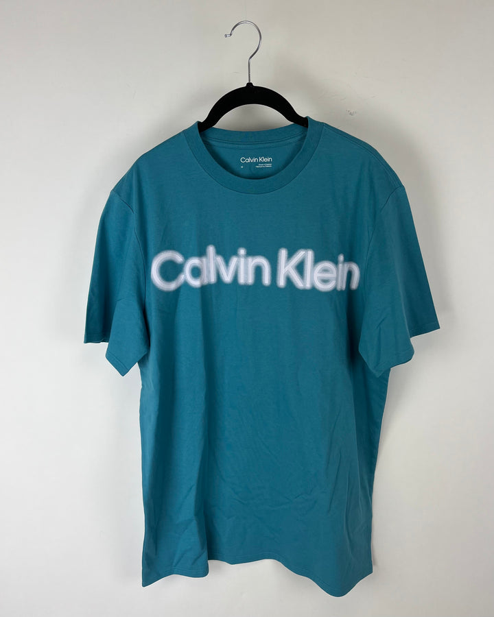MENS Blue Blurred Logo T-Shirt - Medium