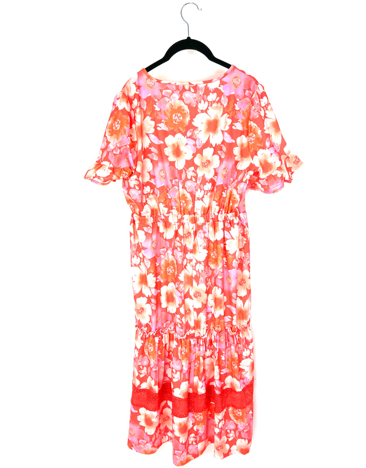 Coral Floral Dress - Size 6/8