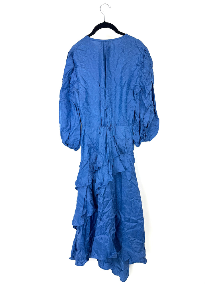 Blue Pattern Asymmetrical Ruffle Dress - Size 4/6
