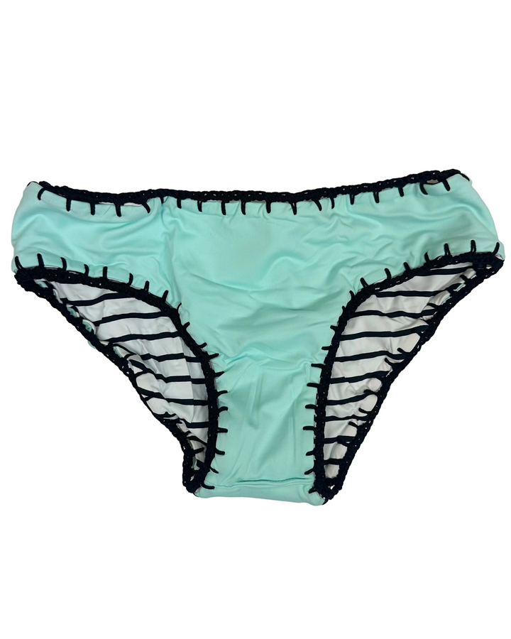 Striped Sky Blue Reversible Crochet Classic Bikini Bottom - XS, M, L, XL