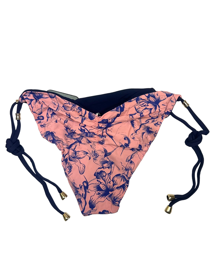 Dusty Pink & Blue Floral Reversible Scrunch Tie Bikini Bottom - S, L, XL