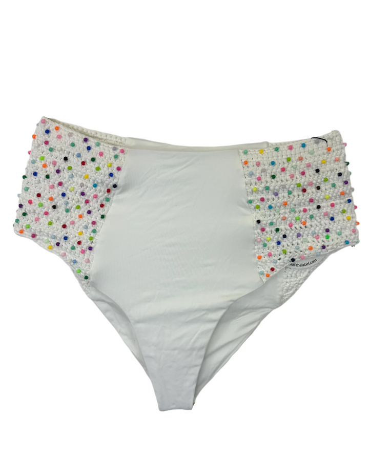 White Crochet High Waisted Bikini Bottom - Small