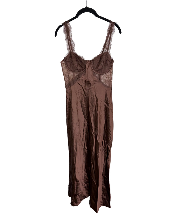 Brown Corset Silk Long Dress - Size 4