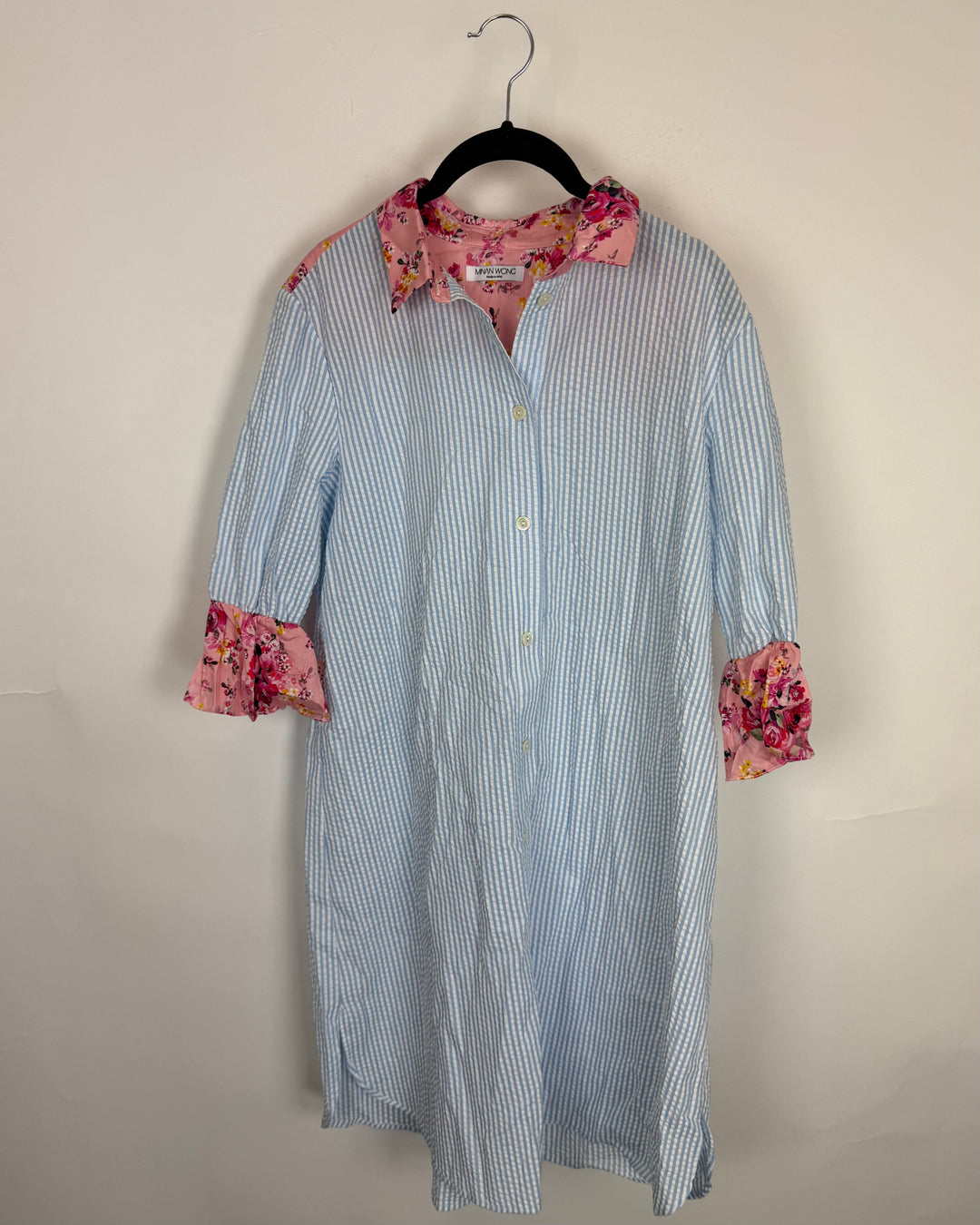 Floral & Blue Striped Shirt Dress - Size 2/4