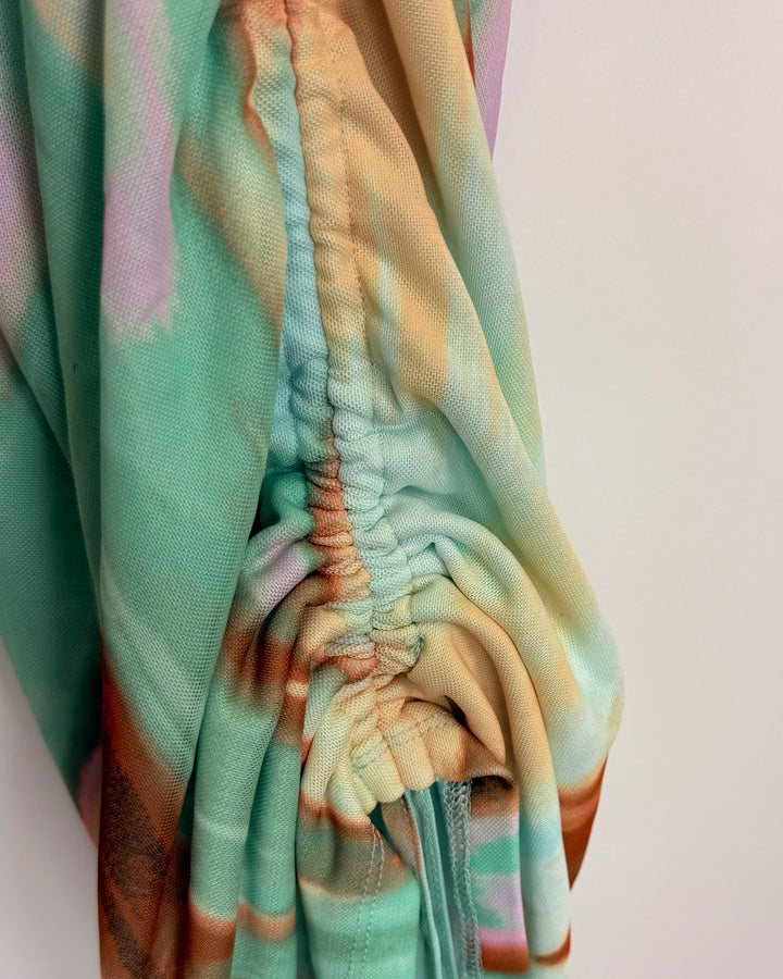 Abstract Teal Fitted Dress - Size 0/2