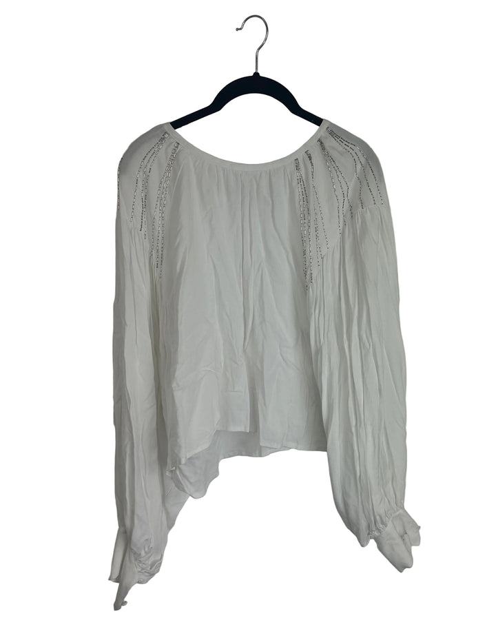White Rhinestone Detail Crop Top - Size 4/6