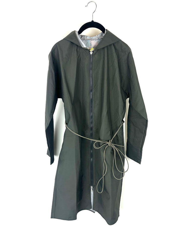 Dark Gray Long Raincoat With Bungee Belt - Size 2/4 and 10/12